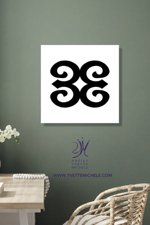 Adinkra African Symbol - DWENINMMEN- Rams Horn -  Black & white large canvas wall art - House of Yvette Michele 