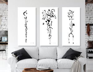 Sumerians in Silhouettes - AA3 Destiny - Large Black and White abstract art 24 x48 - House of Yvette Michele 