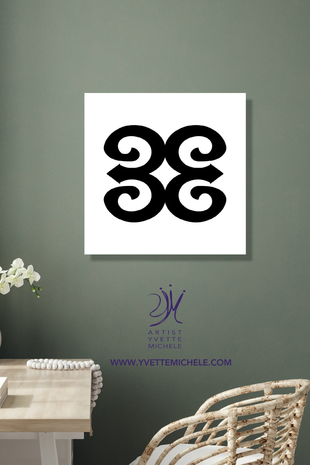 Adinkra African symbol AKOBEN -Horn 2 - Black and white large canvas wall art - House of Yvette Michele 